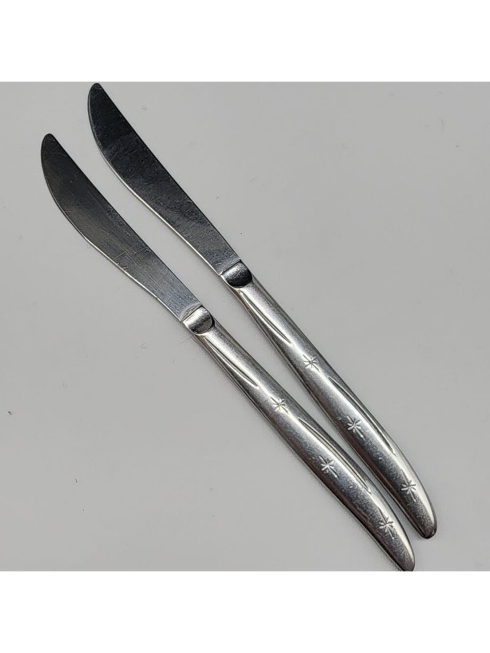 Vintage Stainless Steel Butter Knives With Starburst Pattern MCM